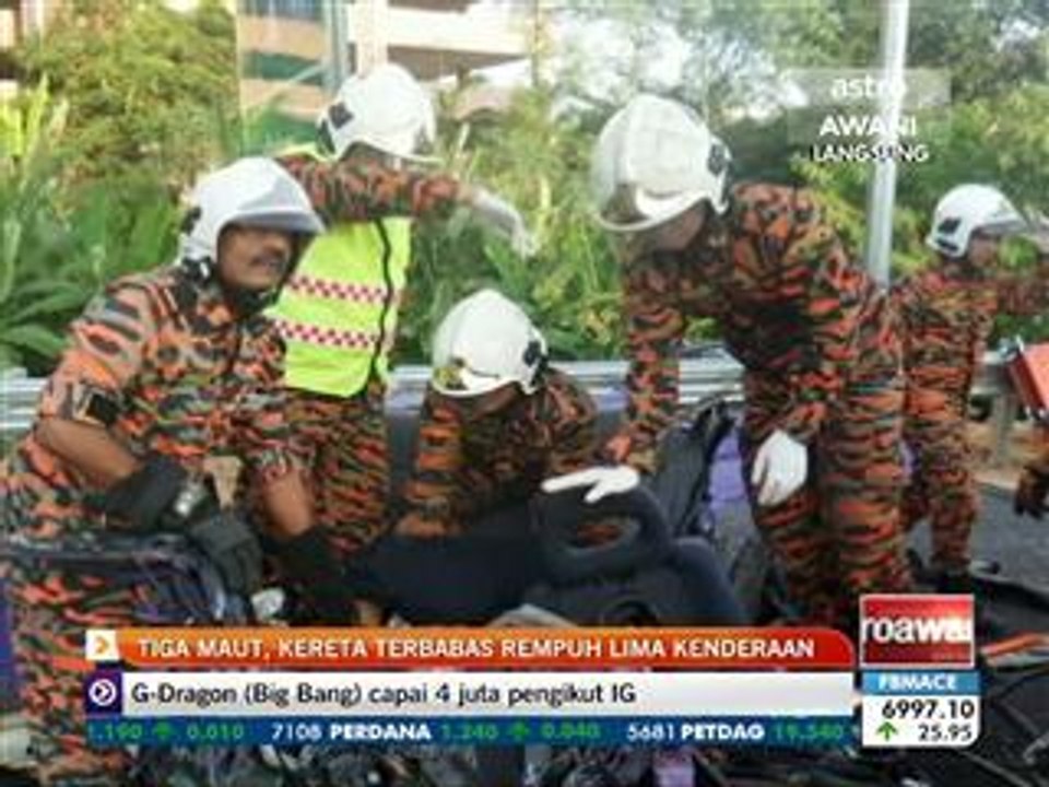 Tiga maut, kereta terbabas rempuh lima kenderaan