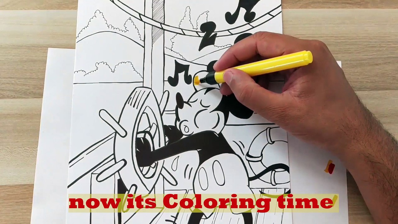 Drawing mickey mouse using pencil colors and brush pen