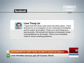Isu kain batik JPJ: Liow Tiong Lai minta siasatan dibuat