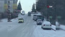 Sürücülerin buz pistine dönen yollarda imtihanı kamerada...Kayan yolcu minibüsü facianın eşiğinden döndü
