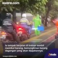 Tega! Pemotor Nekat Serobot Trotoar dan Klakson Pejalan Kaki Lagi Pikul Barang, Publik Ramai Mengecam