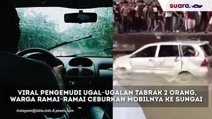 Pengemudi Ugal-ugalan Tabrak 2 Orang, Warga Ramai-ramai Ceburkan Mobilnya ke Sungai