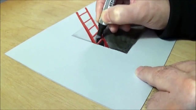 How to Draw Red Ladder in the Hole - 3D Trick Art on Paper - Vamos