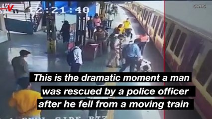 Footage Shows Lucky Man Rescued By Police Officer After Falling From a Moving Train