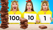 100 LAYERS OF CHOCOLATE CHALLENGE No Hands Vs 1 Hand VS 2 Hands by 123 GO FOOD