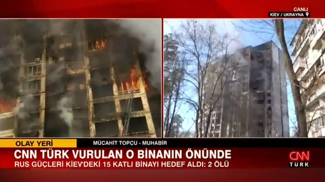 Rus güçleri Kiev'de 15 katlı binayı hedef aldı