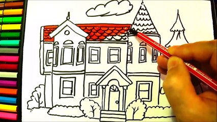 Drawing and coloring a House - How to Draw Victorian House - Video for Kids