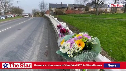 Flowers at the scene of the fatal RTC in Woodhouse on Sunday