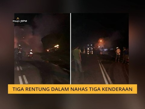 Tiga rentung dalam nahas tiga kenderaan