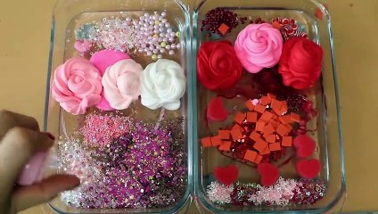 MixingPink VS Red Eyeshadow and Makeuppartsglitter Into SlimeSatisfying Slime VideoASMR