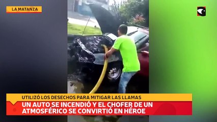 Un auto se incendió y el chofer de un atmosférico se convirtió en héroe