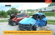 Tiga beranak maut kemalangan membabitkan tiga kenderaan
