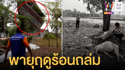 พายุฤดูร้อนถล่มศรีสะเกษ ฟ้าผ่าวัวตาย บ้านพังยับเยิน | ข่าวเที่ยงอมรินทร์ | 17 มี.ค.65