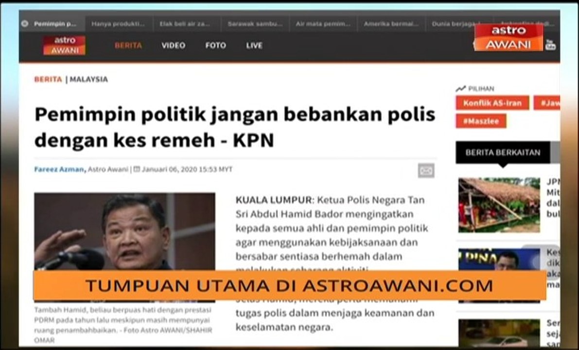 AWANI Pagi: Tumpuan berita utama 07 Jan 2020