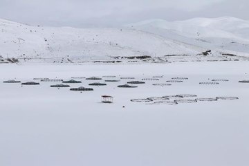 Demirözü Barajı'nın yüzeyi yeniden buzla kaplandı