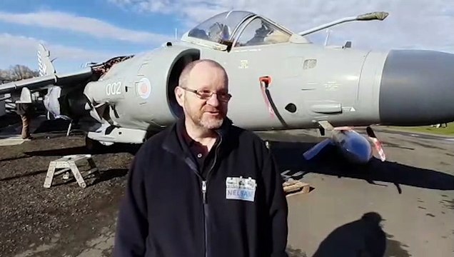 North East Land, Sea and Air Museums chair Dave Charles welcomes Sea Harrier Jump Jet