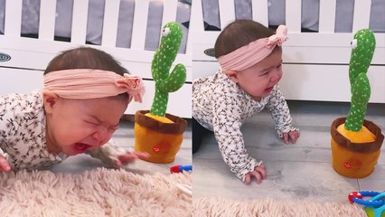'Dramatic baby isn't a big fan of her new mimicking cactus toy'