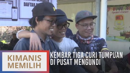 PRK Kimanis: Kembar tiga curi tumpuan di pusat mengundi