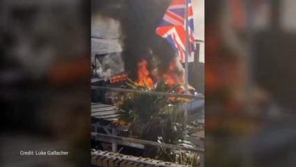 Footage from the fire which  broke out on a boat on the River Medway