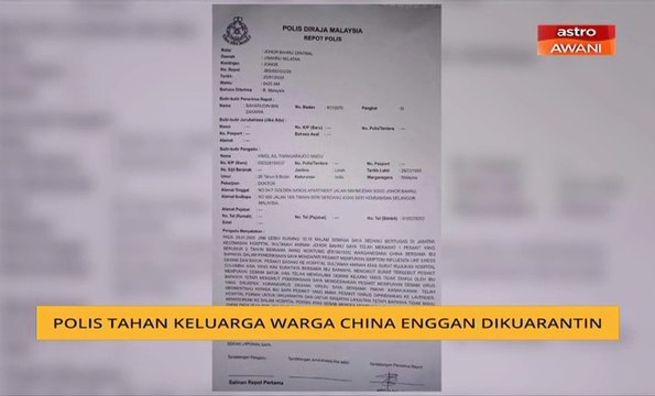 Polis tahan keluarga China disyaki dijangkiti koronavirus