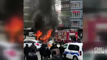 Ankara'da para nakil aracı, alev alev yandı