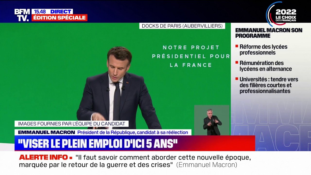 Emmanuel Macron: "La réforme que je souhaite mener, c'est d'augmenter progressivement l'âge légal à 65 ans, de prendre en compte les carrières longues, les questions d'invalidité et la réalité des métiers et des tâches pour avoir un système juste"