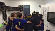 Devonport players sing the team song after Saturday's win over Kingborough.