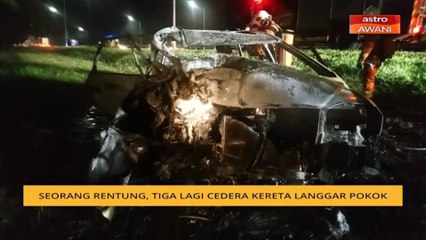 Seorang rentung, tiga lagi cedera kereta langgar pokok