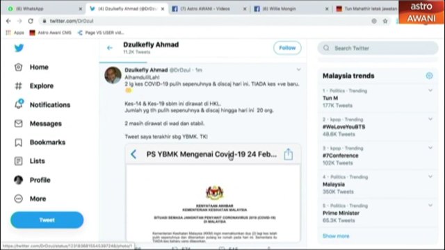 Malaysia2020: Menteri Kesihatan Dr Dzulkefly Ahmad kemaskini perkembangan COVID-19