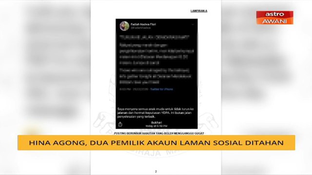 Hina Agong, dua pemilik akaun laman sosial ditahan