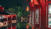 beautiful view of Chinese double story light houses
