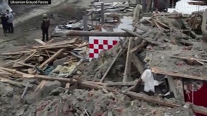 Ukraine drone footage shows scale of destruction in Okhtyrka