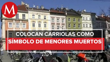 Colocan carriolas en las calles de Ucrania a manera de protesta