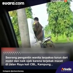Viral! Tak Mau Terlambat Ijab Kabul, Pengantin Wanita di Tambun Nekat Naik Ojek ke KUA, Publik: Ngakak Sumpah