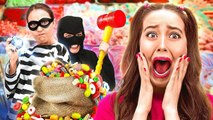 TRY NOT TO SLEEP We Were Locked in a Candy Store for 24 HRS Survival Hacks by 123 GO FOOD