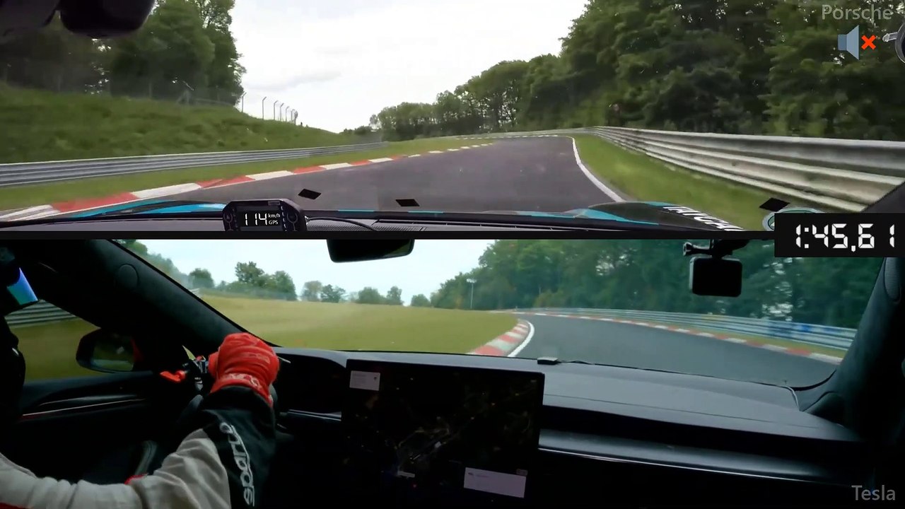 Model S Plaid vs Porsche Taycan on Nürburgring Race Track