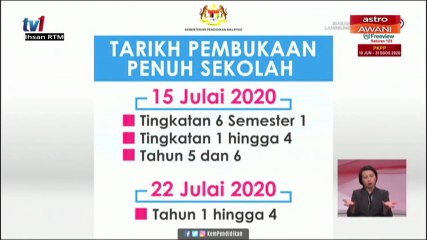 Sekolah mula dibuka sepenuhnya berperingkat bermula 15 Julai