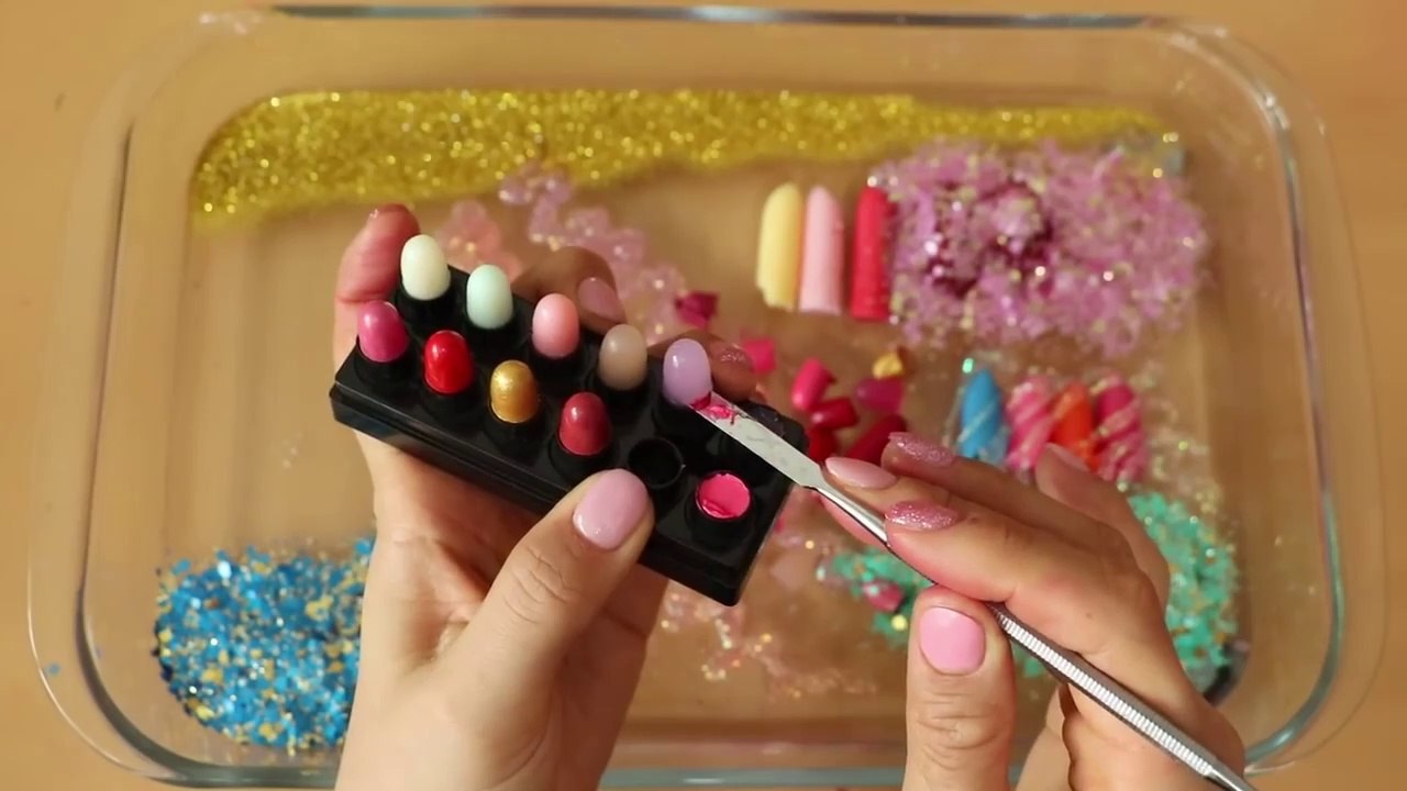 Mixing”Lipstick” Eyeshadow and Makeup,parts,glitter Into Slime!Satisfying Slime Video!★ASMR★