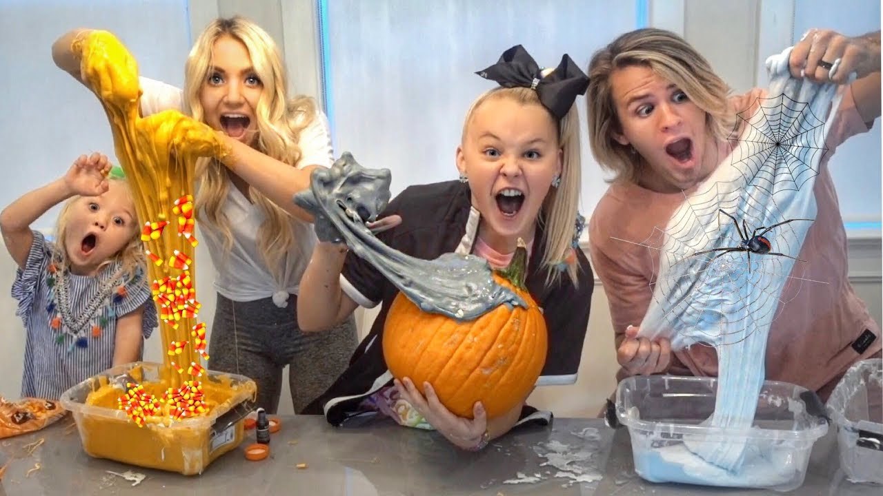 ULTIMATE HALLOWEEN SLIME CONTEST W_ JOJO SIWA!!! Making real PUMPKIN, SPIDER WEB, & CANDY CORN slime
