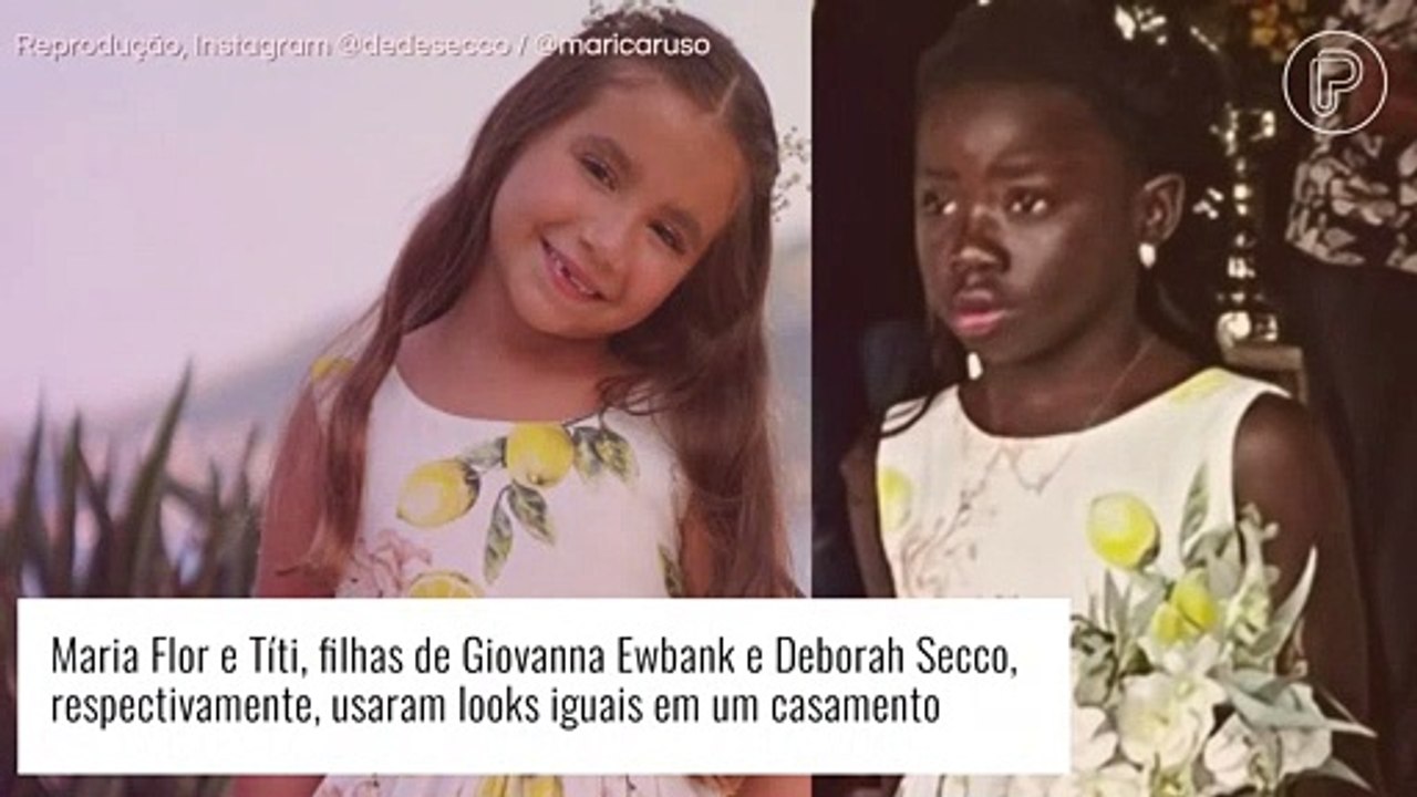 Filhas de Deborah Secco e Giovanna Ewbank roubam a cena com mesmo look em casamento