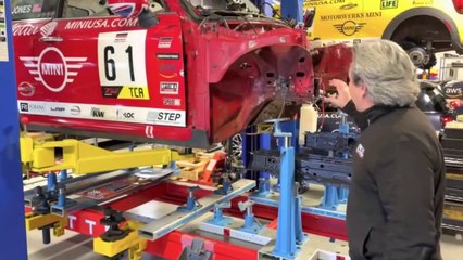 MINI JCW Race Car on Celette chassis bench