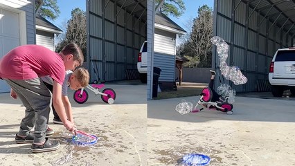 'Boy enjoying his 'main character' moment FALLS OVER HARD after collision with bicycle '