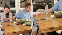'Caring husband subconsciously protects wife from hitting her head on the table '