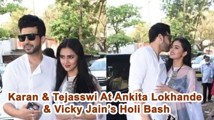 Karan & Tejasswi At Ankita Lokhande & Vicky Jain’s Holi Bash