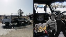 Hurda taşıdığı kamyonet alev alev yandı, 3 yaşındaki oğluyla birlikte canını zor kurtardı