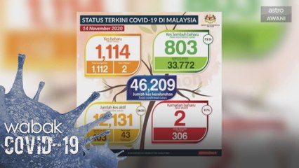 COVID-19: 1,114 kes baharu, 803 pulih, dua kematian