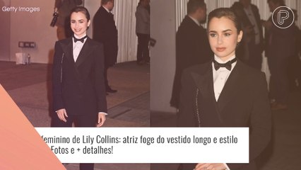 Smoking feminino de Lily Collins: atriz foge do vestido longo e estilo rouba cena. Fotos e + detalhes!