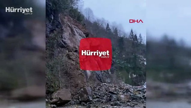 Rize’de heyelan; düşen kayalar yolu kapattı