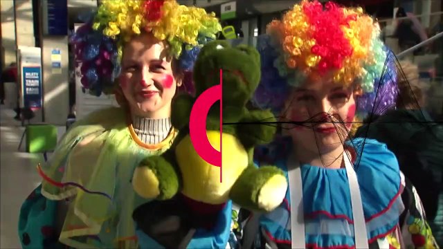Polish volunteers don fancy dress to welcome Ukrainian children in Katowice