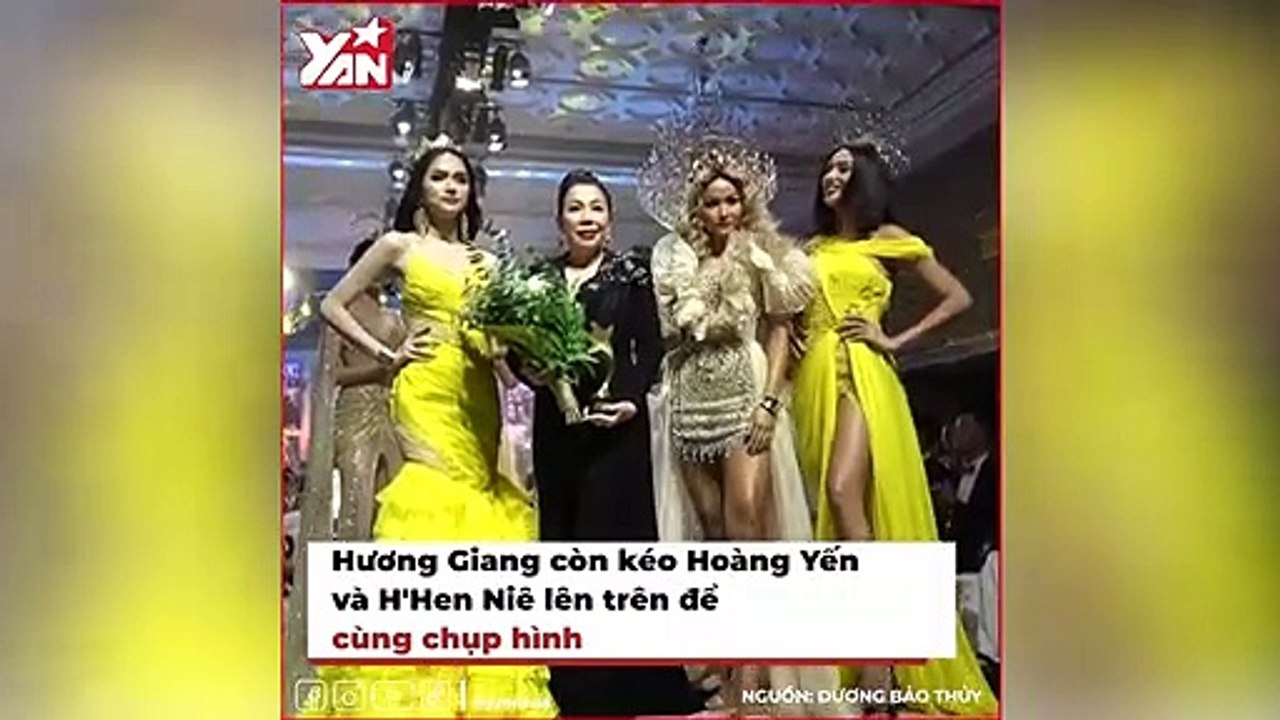 Hương Giang ghi điểm nhờ sự tinh tế trên sàn runway_ Hết nâng váy H'Hen Niê đến đỡ tay Hà Anh